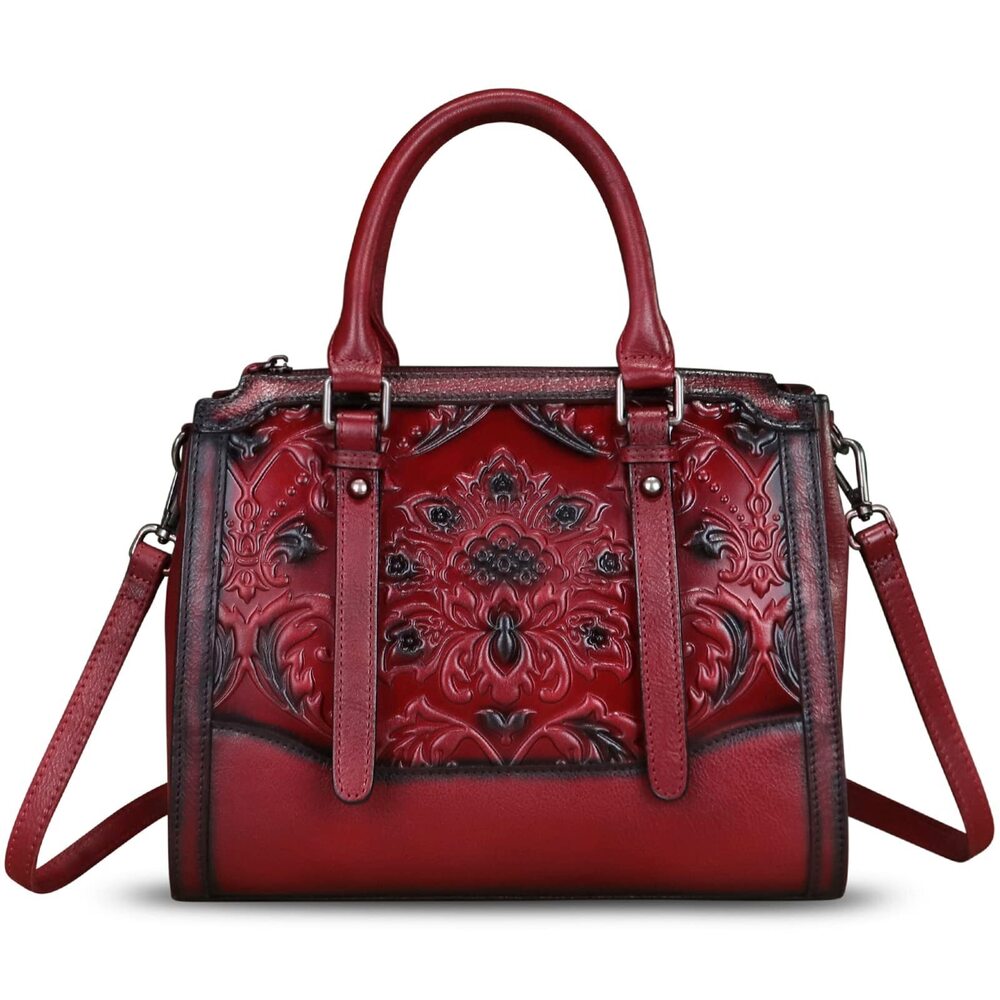 4691 Leather Satchel Embossed Leather Top Handle Bags Handmade Purse